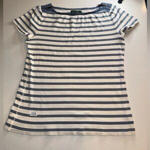 LRL Lauren Jeans Co Striped Knit Top Womens Short Sleeve Shoulder Zip Nautical|S
